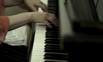 person playing a piano